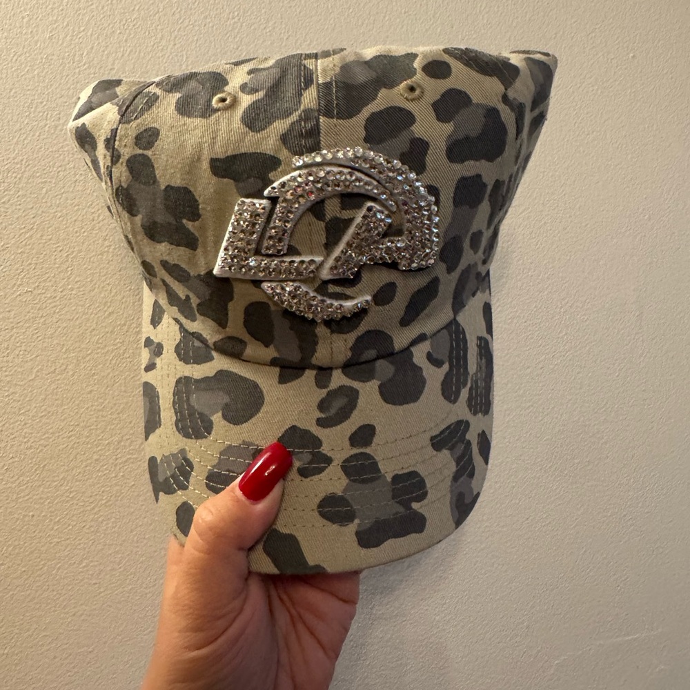 Leopard Print Cap with Rhinestone LA Logo